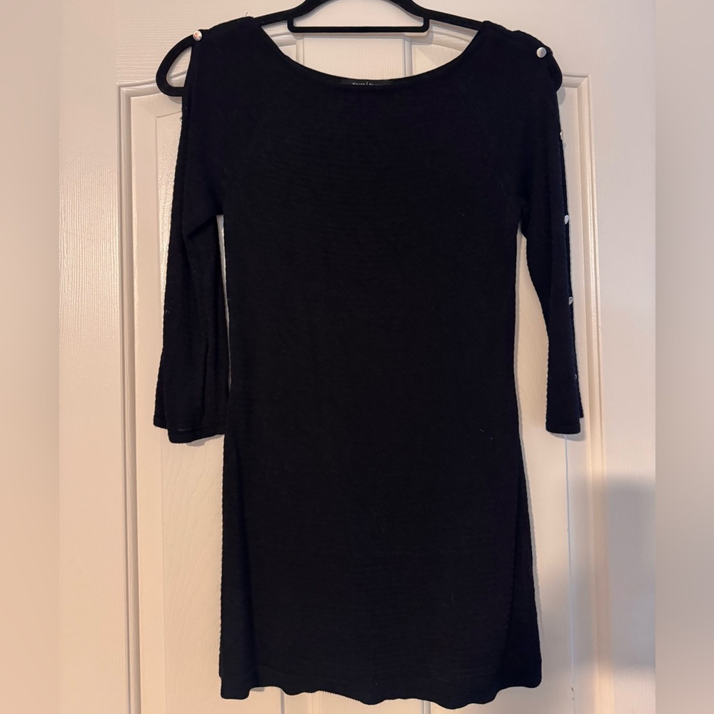 Sheer Black Quarter Sleeve with Button Detail
